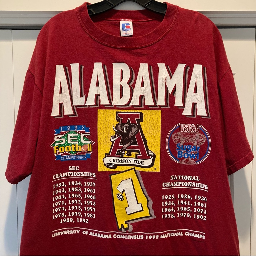 Vintage 90s Alabama Crimson Tide 1992 National Champs Russell Athletic Tee
